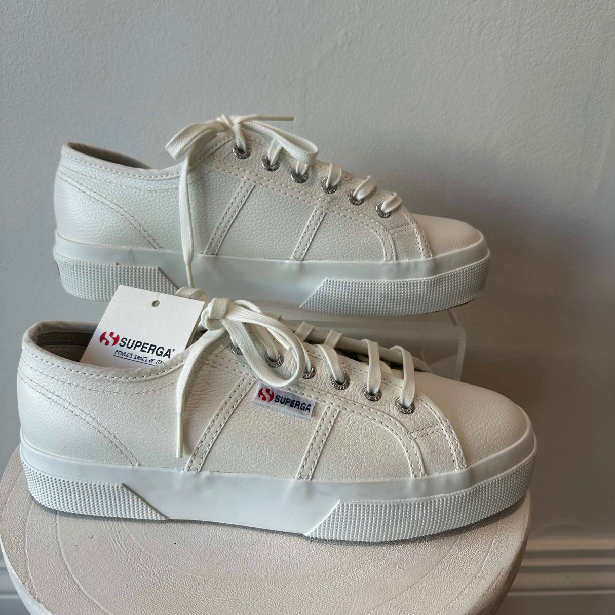 Superga 2740 Platform Tumbled Leather | White