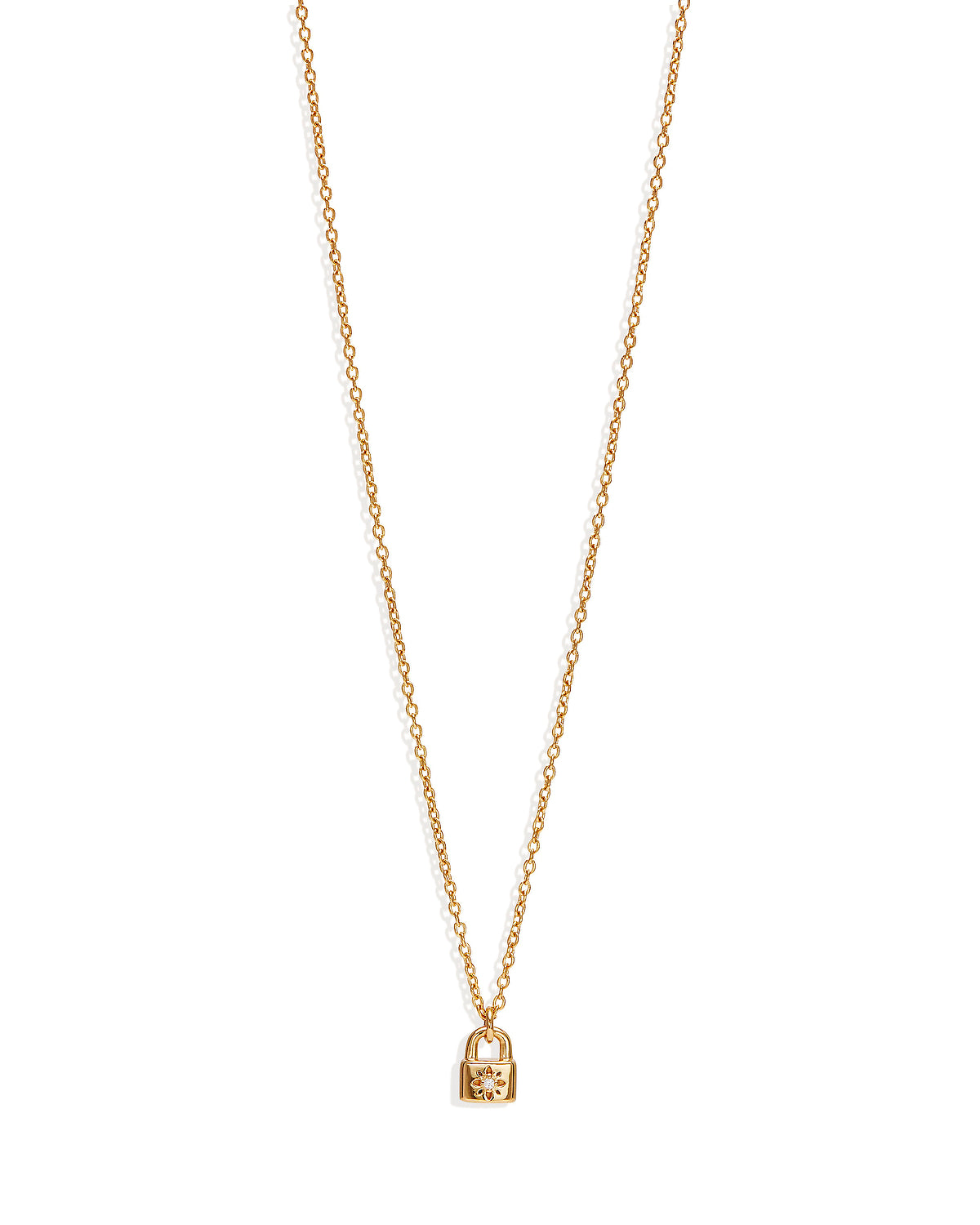 18K Gold Vermeil Crystal Lotus Padlock Necklace