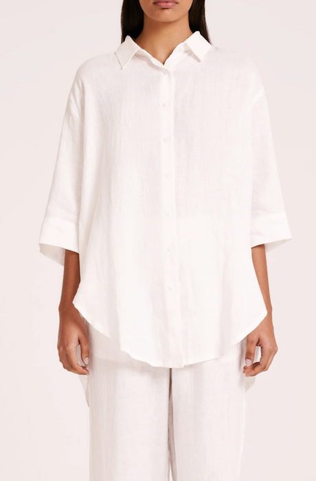 Lounge Linen Longline Shirt | White