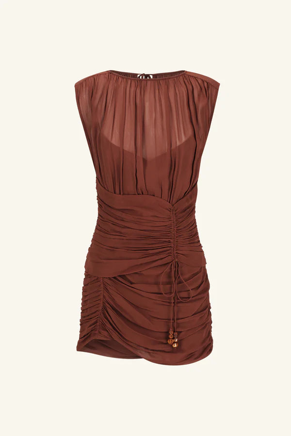 Blair Panelled Gathered Mini Dress | Cocoa