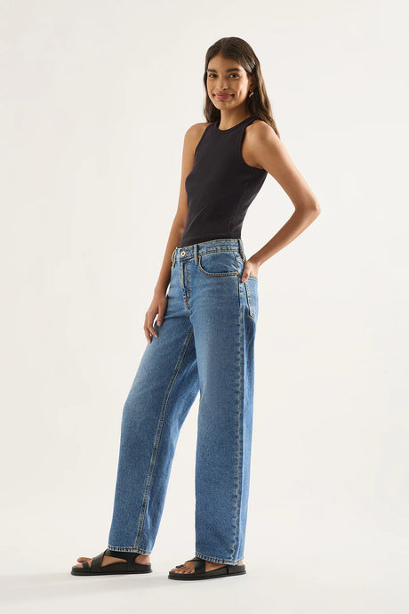 Avril Low Slouchy Wide Leg Jean | Moment Mid Blue