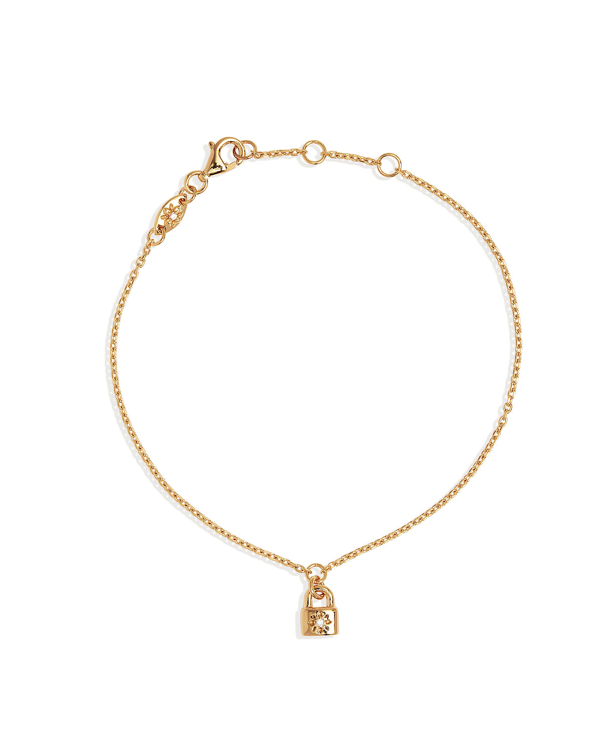 18K Gold Vermeil Crystal Lotus Padlock Bracelet