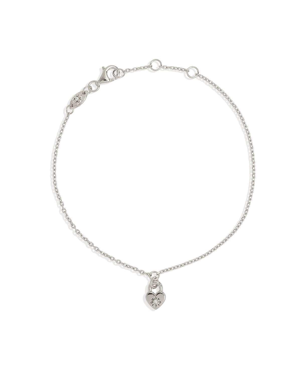 Sterling Silver Crystal Lotus Heart Padlock Bracelet