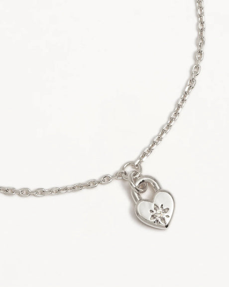 Sterling Silver Crystal Lotus Heart Padlock Bracelet