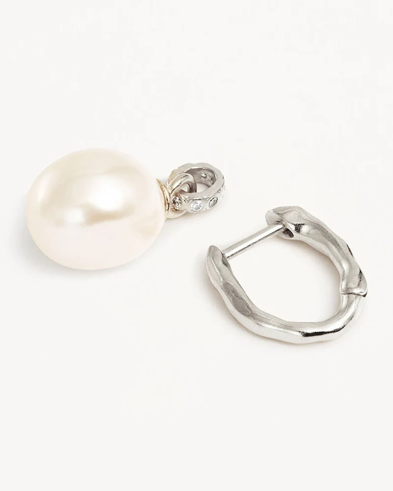 Sterling Silver Embrace Stillness Pearl Hoops