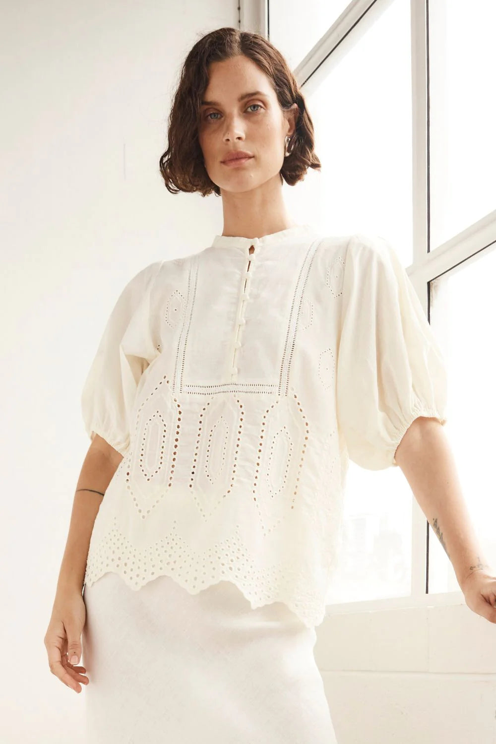 Gleam Top | Cream Broderie