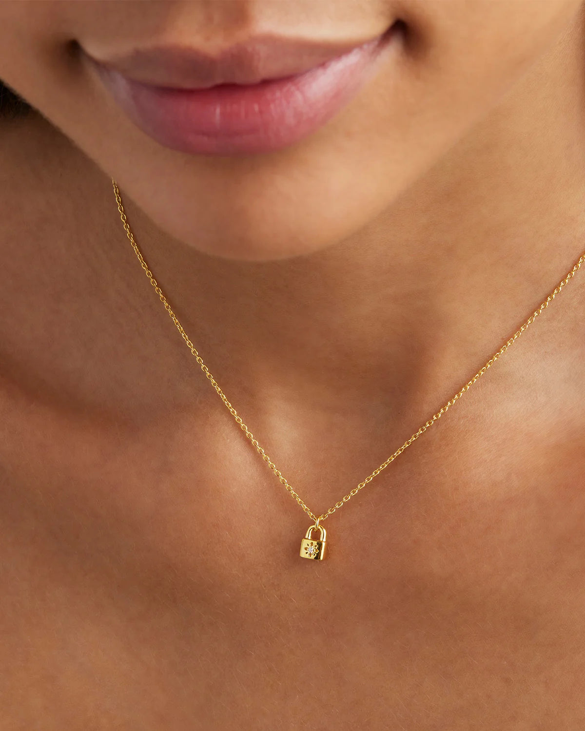 18K Gold Vermeil Crystal Lotus Padlock Necklace