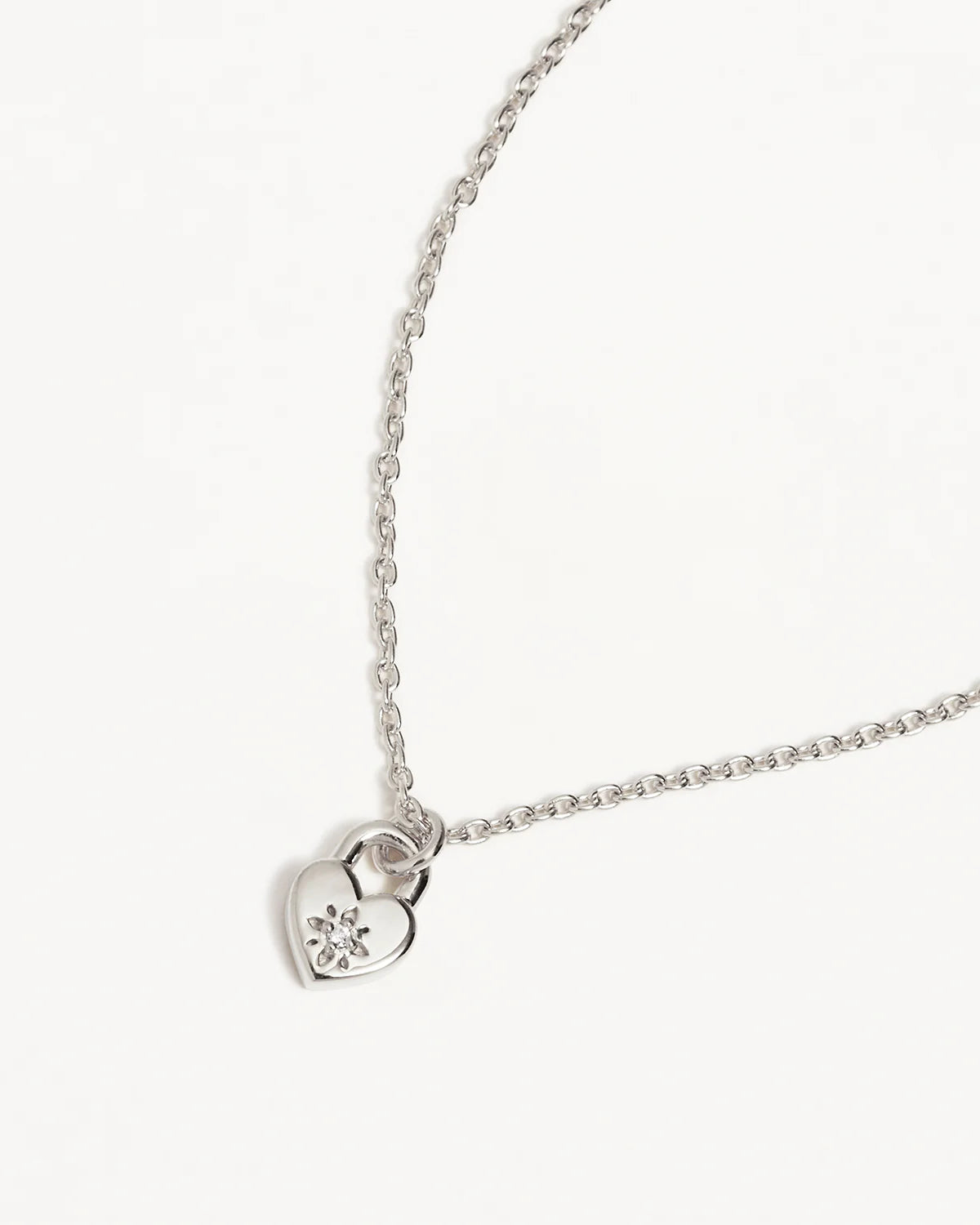 Sterling Silver Crystal Lotus Heart Padlock Necklace