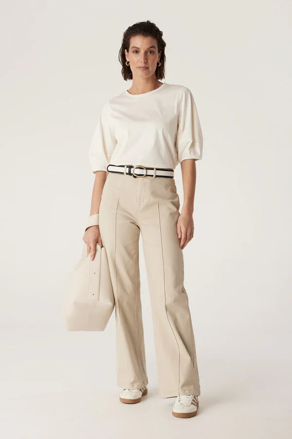 Pima Lantern Sleeve Top | Cream